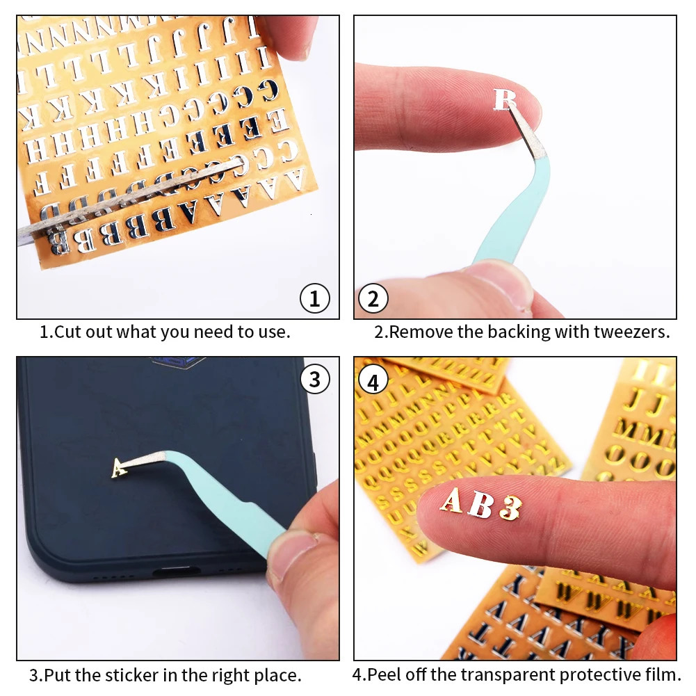 Nail Sticker Set Salon Art Gift Small Alphabet Decoration Accessories English Letters DIY Assorted Self Adhesive With Tweezer 241225