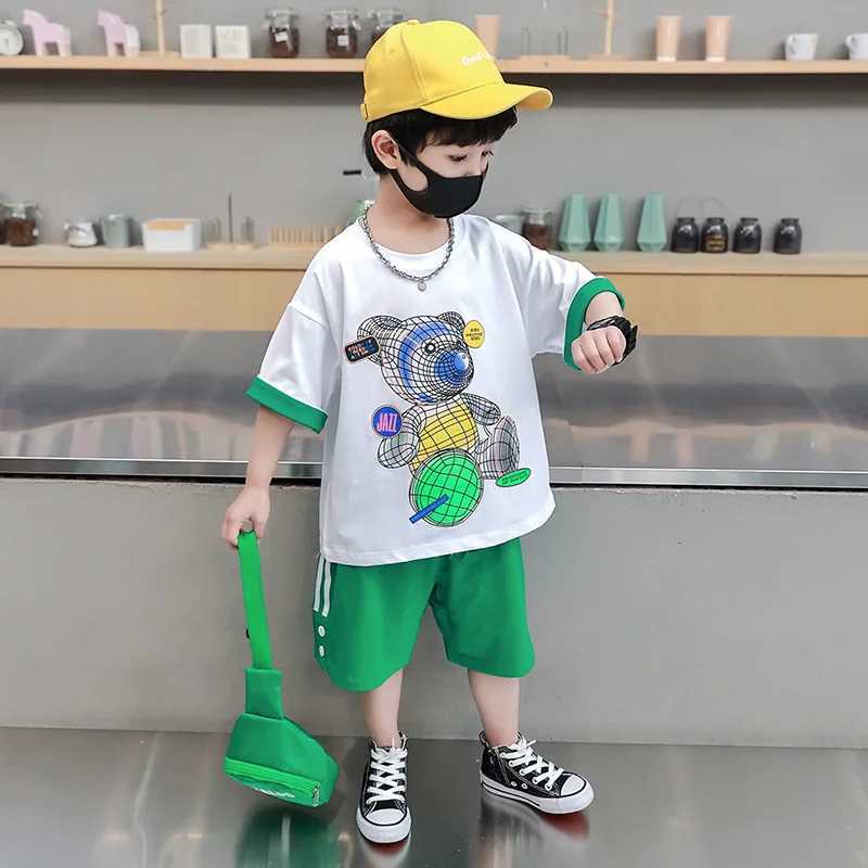 Clothing Sets Summer Children Boy Clothes Set Fashion Kid Girls Bear Printed Short Sleeve T-shirts and Shorts Suit Teenage Top Bottom OutfitY241225BYA