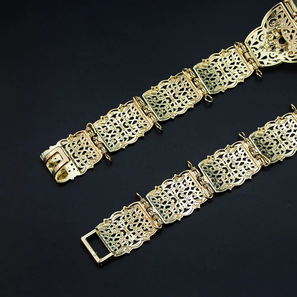Sunspicems Moroccan Caftan Belt Gold Color Red Green Stone Algeria Wedding Dress Kaftan Abaya Arab Waist Chain Bridal Jewelry 241225