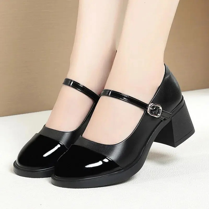 Women Shoes Fashion Retro Round Toe Soft Leather Casual Mary Jane Shoes Shallow Mouth Waterproof Platform Shoes 241225