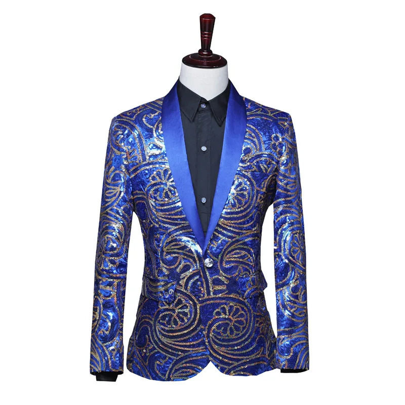 Fashion Men y Sequin Blazer Jacket Red Blue Golden Male Prom Party Groom Wedding Dress Suit Coats 241225
