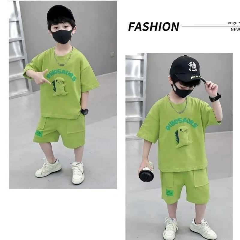 Clothing Sets Children Clothes Set Kid Dinosaur Doll Short Sleeve Tshirt and Shorts Suit Children Fashion Top Bottom 2Pcs Outfits TracksuitsY241225A8K