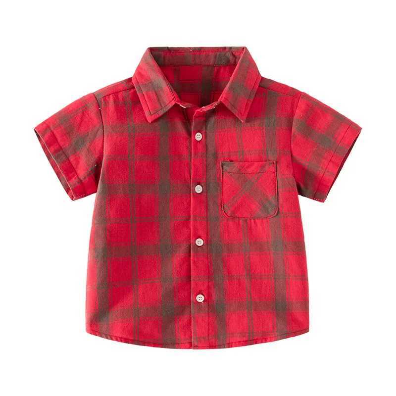 2023 Summer Polo Shirts for Kids Plaid Green/red Children T-shirt Short-sleeve Tops for Boys Girls Tees Toddler Outfits ClothingXJ241225