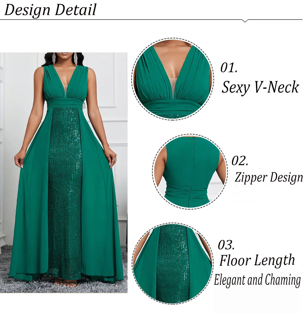 Elegant Green Sequin Dress Women Satin Strap Sleeveless Thigh Split Draped Bodycon Wedding Party Dresses Evening Gown 241223