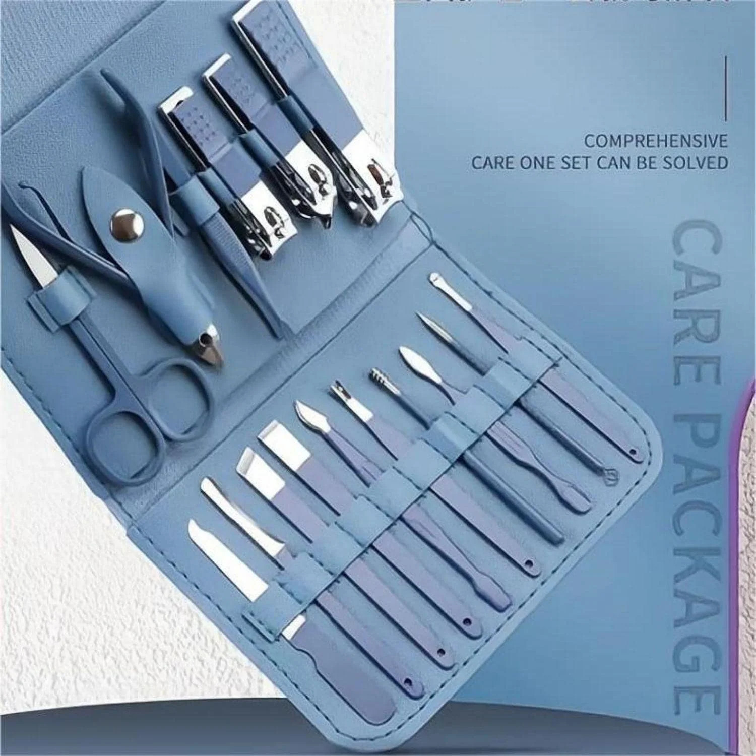 16 pieces 1 set of blue nail clippers stainless steel professional set multi-purpose nail clippers nail art set 241225