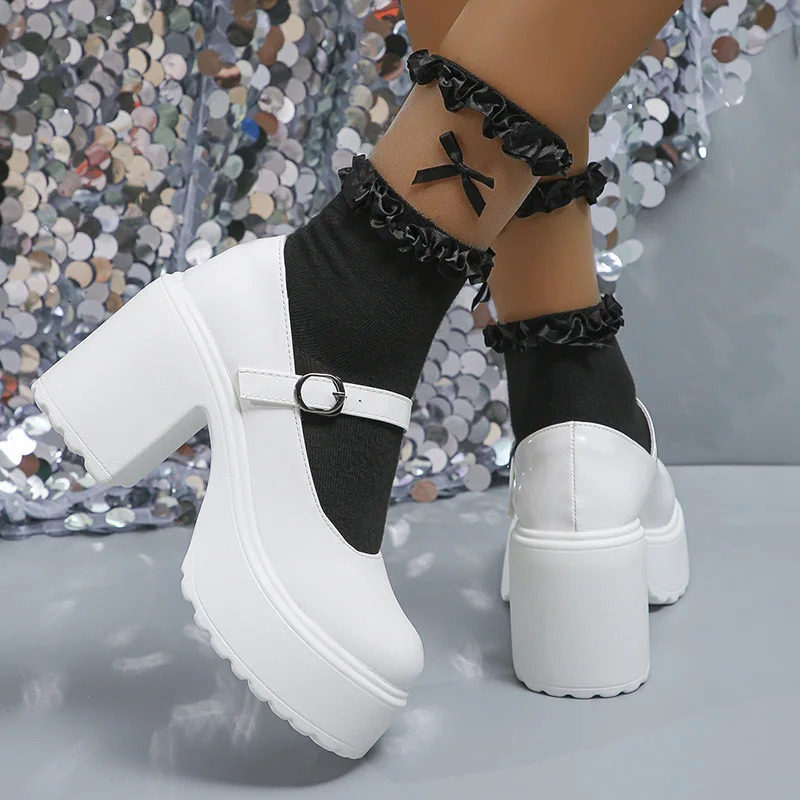 Vintage High Heels Mary Jane Shoes for Women Pu Leather Chunky Platform Pumps Woman Gothic Buckle Strap Lolita Shoes Size 42 241225