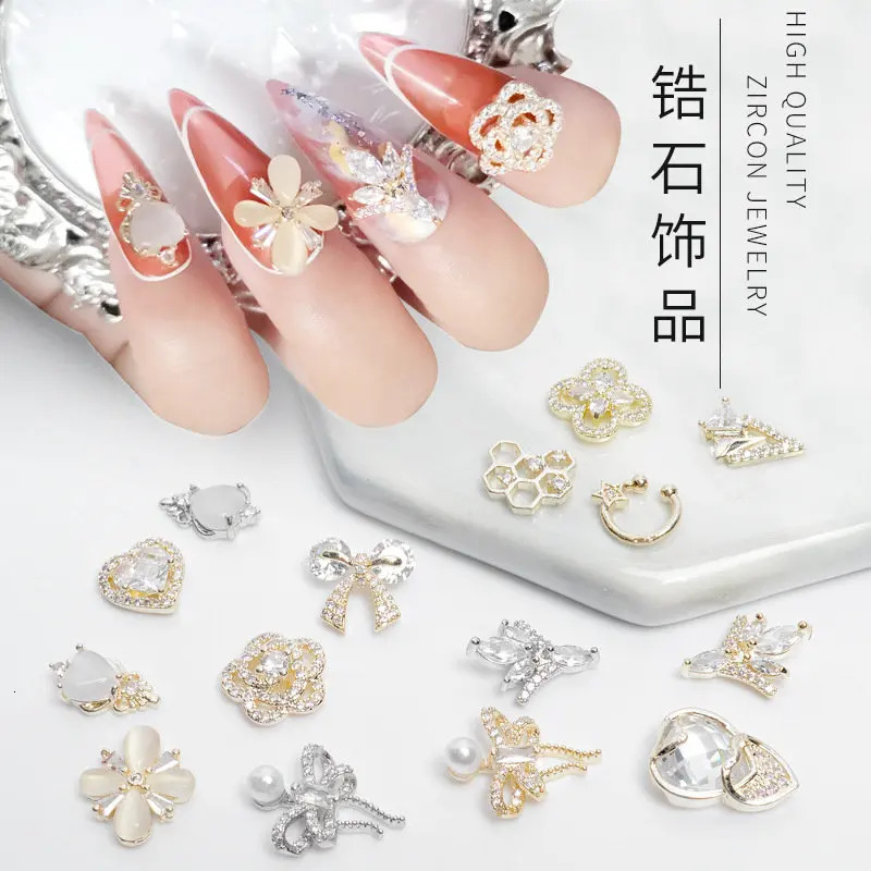 10pcs/lot 3D Love Flower Zircon Crystals Metal Alloy Rhinestones Jewelry Nail Art Decorations Nails Accessories Charms Supplies 241225