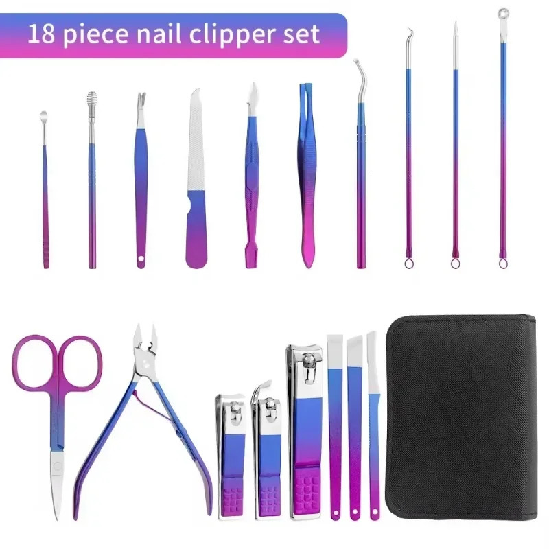 9-18pcs Set Professional Stainless Steel Manicure Pedicure Kit Precision Nail Care with Travel Case with Nail Clipper Scissor 241225