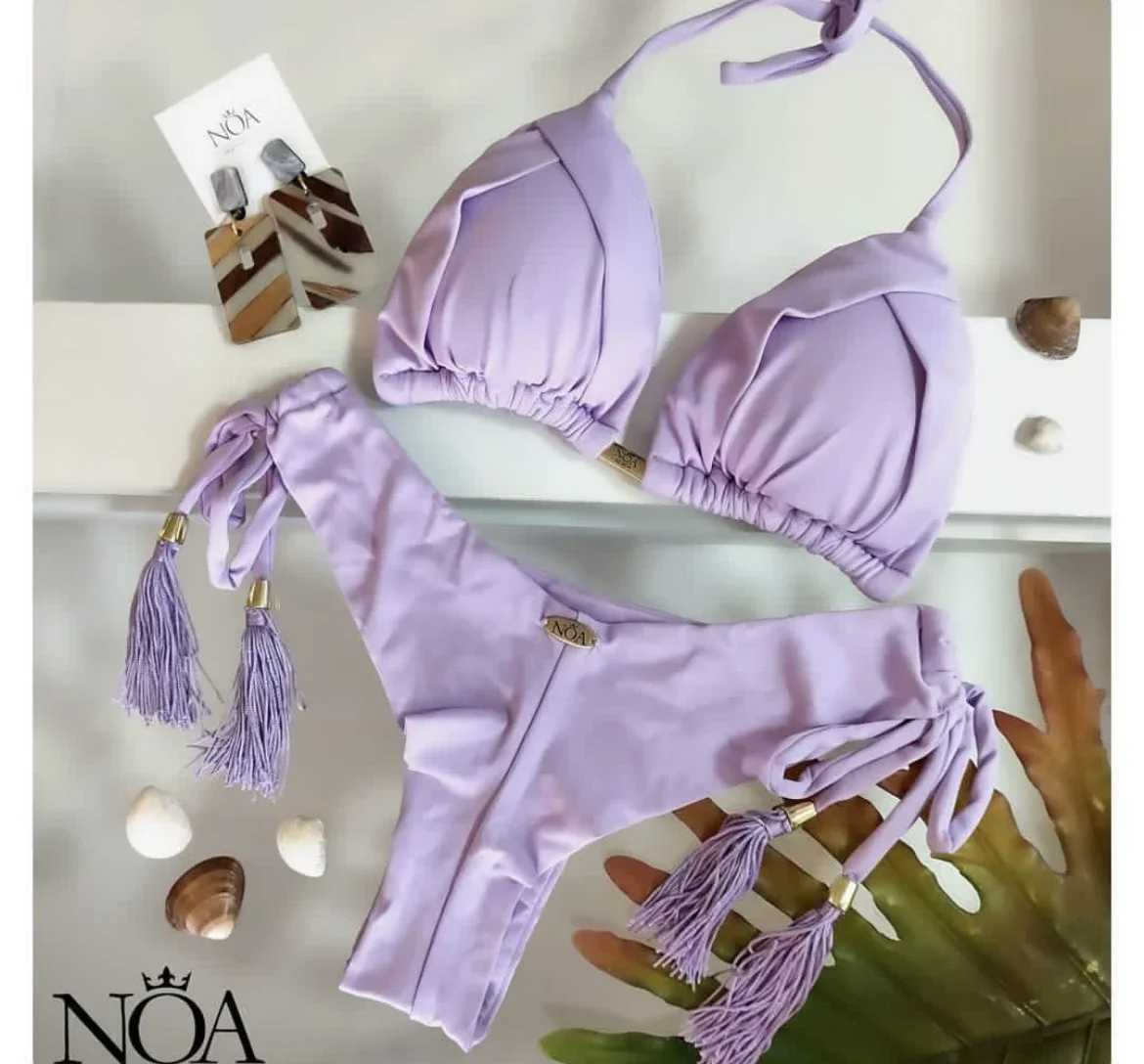 2024 sexy womens bikini Brazilian triangle bikini push up swimsuit metal chain beach bikiniW241225