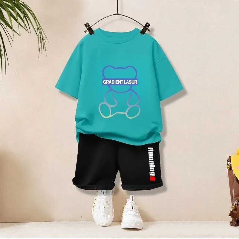 Clothing Sets Summer Baby Boy Girls Clothes Set Children Cartoon T-shirts And Shorts 2PCS Suit Kid Gradient Bear Top Bottom Outfits TracksuitsY241225K