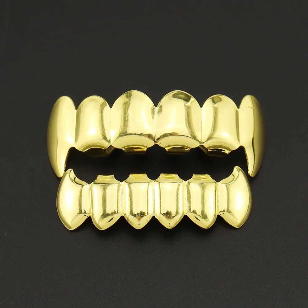1set Hip Hop Gold Color Teeth Grillz Gold Plated Dental Grills Rock Tooth Grillz Cs Crystal Teeth Cs Halloween Vampire GiftXJ241225