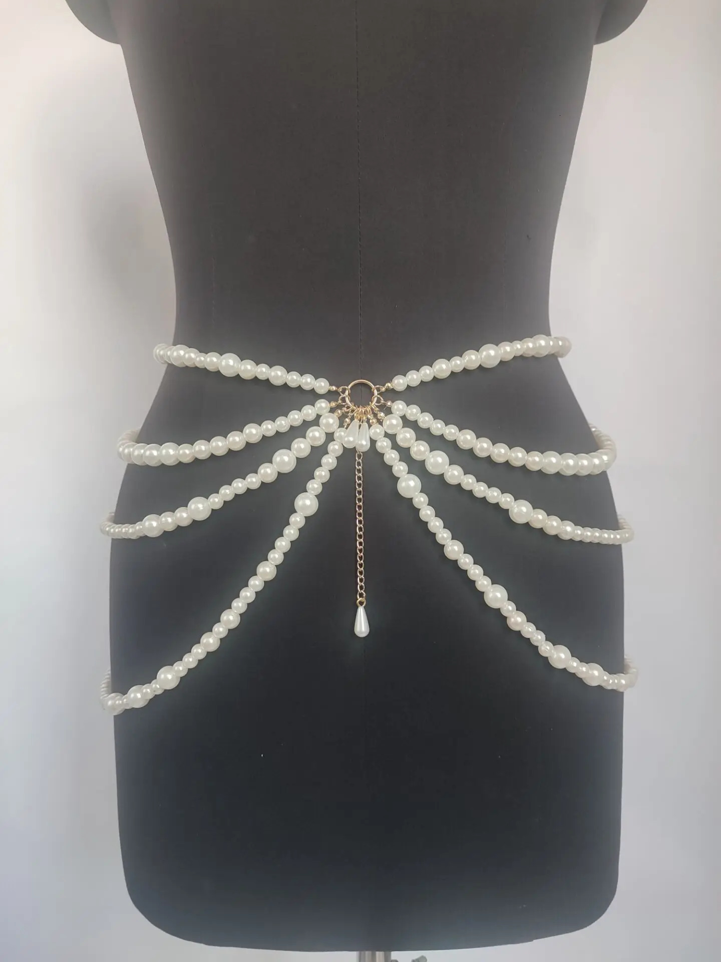 Y2K Jewelry Multilayer Pearl Waist Chain for Womens Fashion Retro Character Playing Body Accessories Sexy Party Accessorie Gift 241225