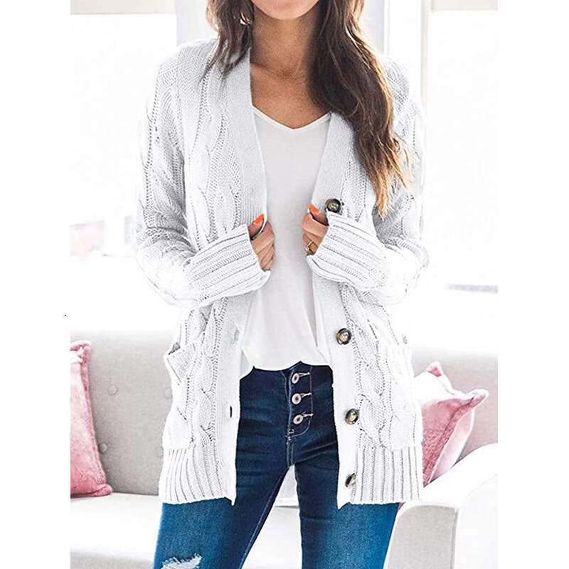 Autumn Winter New Cardigan Women's European And American Foreign Trade V-Neck Single Breasted Long Sleeved Knitted Sweater Jacket