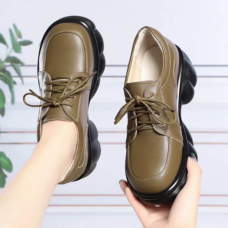 AIYUQI Loafer Women Platform Spring Genuine Leather Ladies Shoes British Style Lace-up Fashion Shoes Women