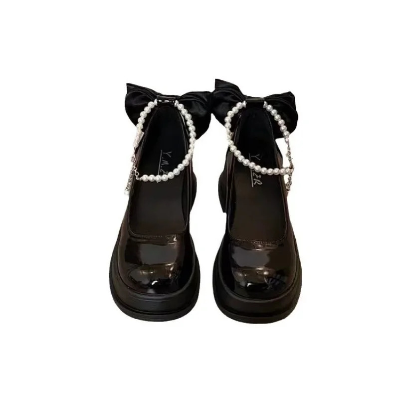 Spring/Summer High Heels Shoes Lolita Skirts Pearl Buckles Bow Mary Jane Shoes Womens Shoes Banquet Casual Shoes for Women 241225