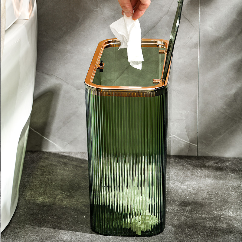 Modern transparent PET slit trash can with flip cover