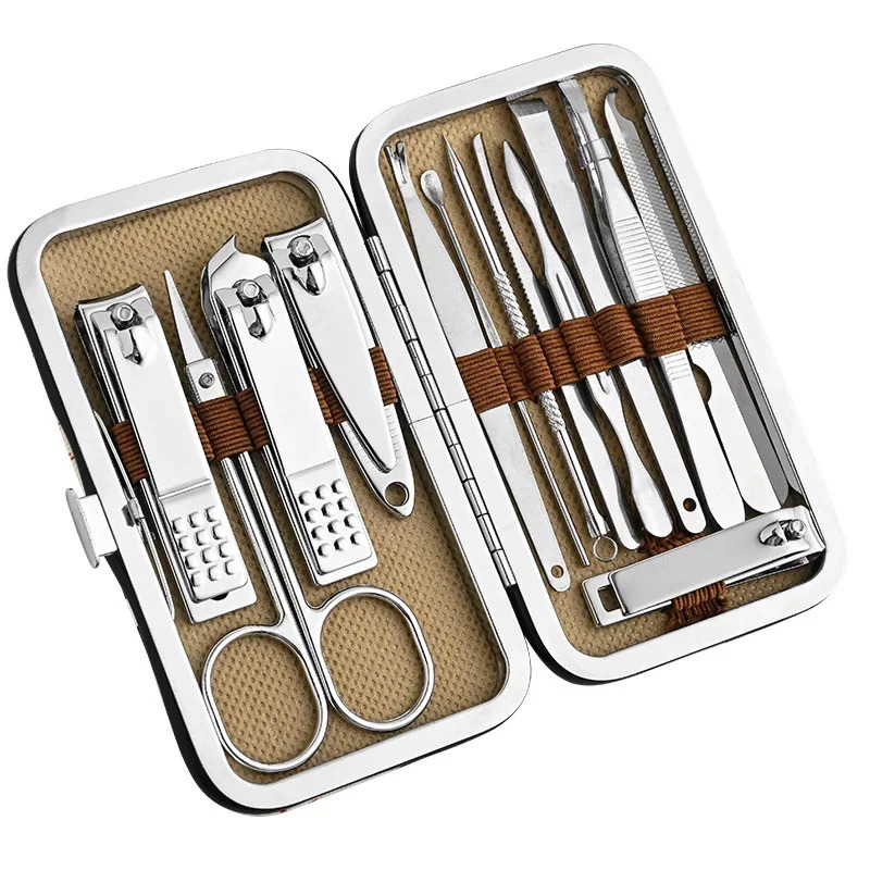 13pcs/set Nail Cutter Set Stainless Steel Nail Clippers Set With Folding Bag Manicure Kits Scissors Makeup Beauty Tool 241225