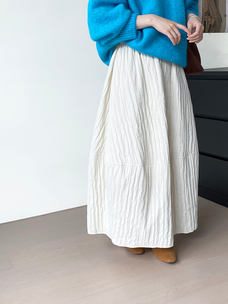 P3019 Cotton Bud Skirt Japanese Autumn and Winter Quilted Line All-match Warm and Slim Skirt Lantern Skirt