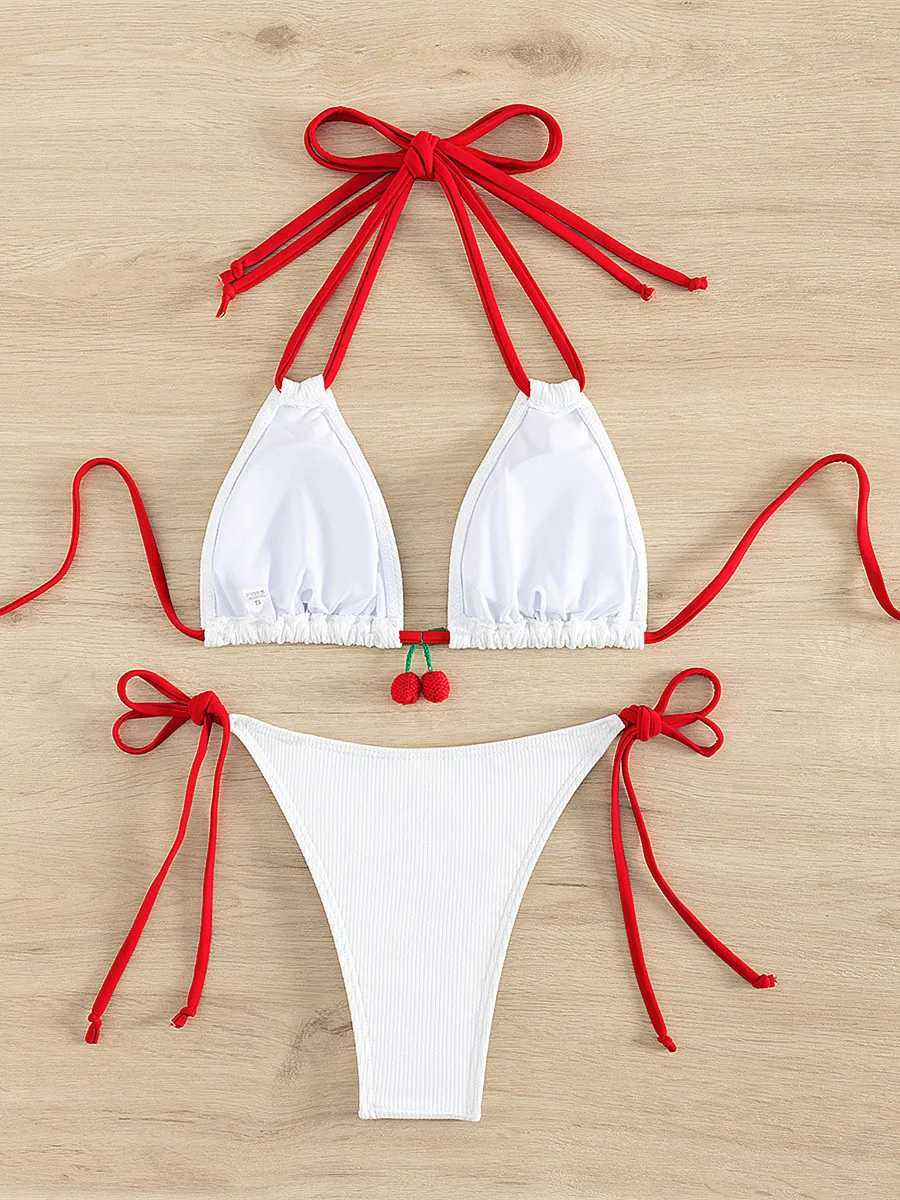 2024 Strawberry Designer Bikini Womens Sexy White Contrast Push Micro Swimsuit Brazilian Bandage Swimsuit thong SwimsuitW241225