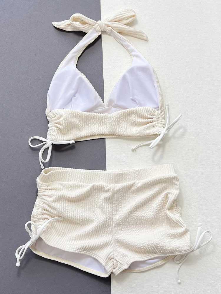 Vigoashely 2025 sexy white tie suspender bikini set high waist push up swimsuit womens backless swimsuit beach summer swimsuitW241225