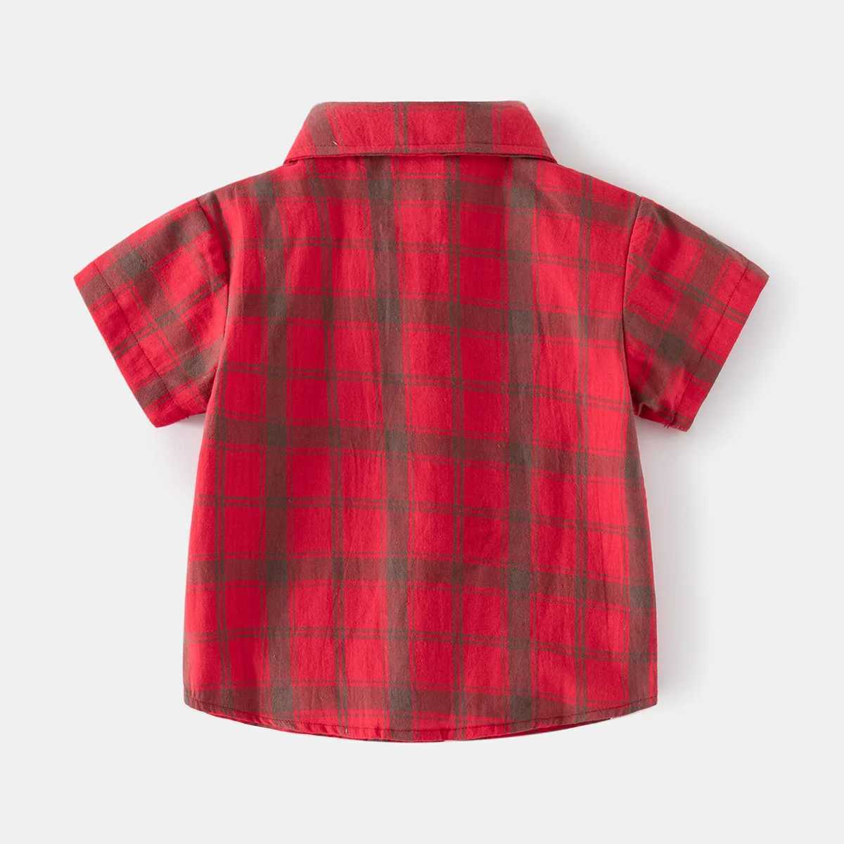 2023 Summer Polo Shirts for Kids Plaid Green/red Children T-shirt Short-sleeve Tops for Boys Girls Tees Toddler Outfits ClothingXJ241225