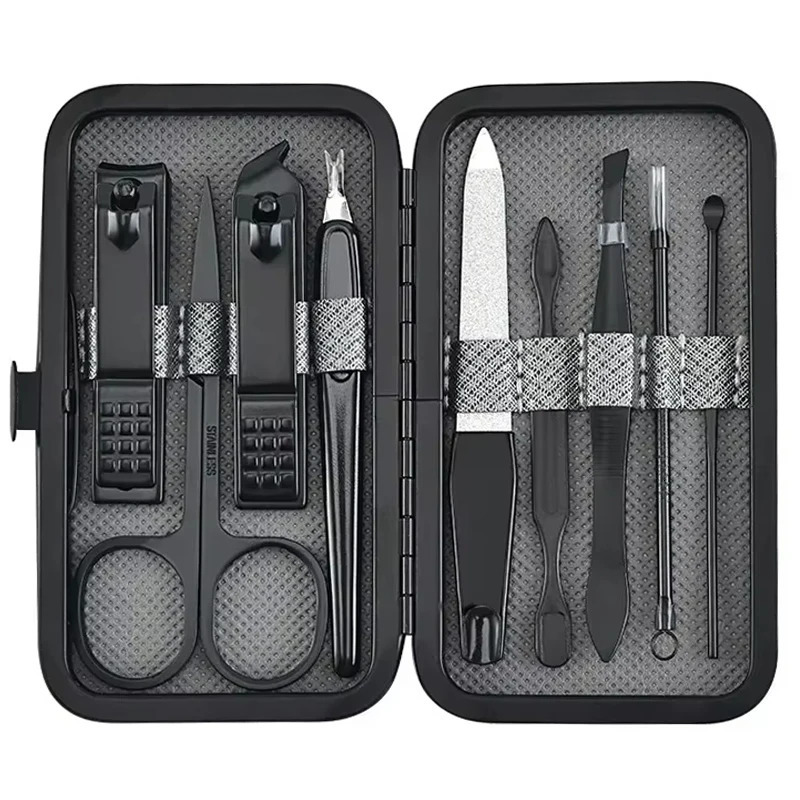 9Pcs Nail Clippers Set with Leather Bag Professional Trimmer Pedicure Care Tools Manicure Set Nail Art Grooming Tools 241225