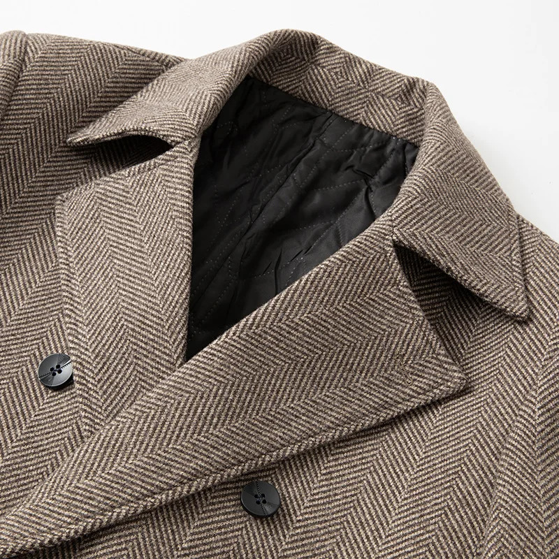 Men Wool Overcoat Vintage Tweed Long Jackets Business Formal Male Suit Blazer Lapel Herringbone Costume Homme Tuxedo 241225