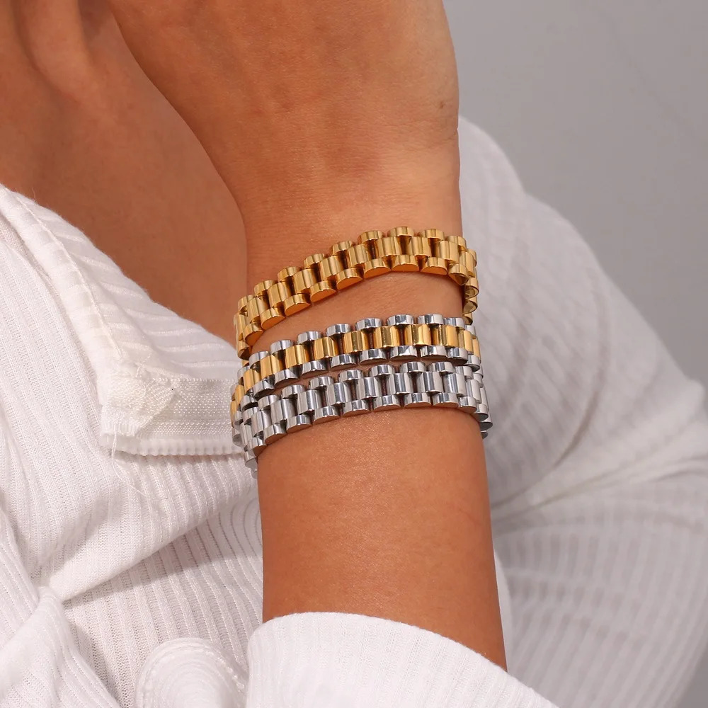 Miniamlist Hip Hop Style Men Bracelet Gold Color Jewelry Streetwear Stainless Steel 316L Watch Band Bracelets For Women 241225