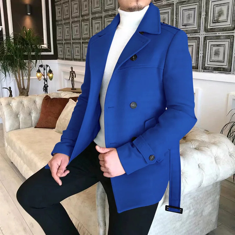 Chic Men Woven Lapel Double Row Button Trench Long Sleeve Blazer Jackets Spring Autumn Slim Business High Quality Suit Coats 241225