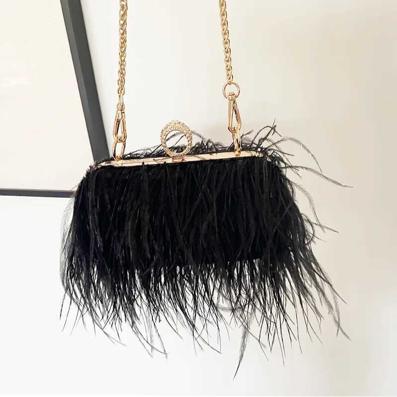 Hot selling fashionable womens wedding box evening bag party luxury oriental feather shoulder bag Z241225