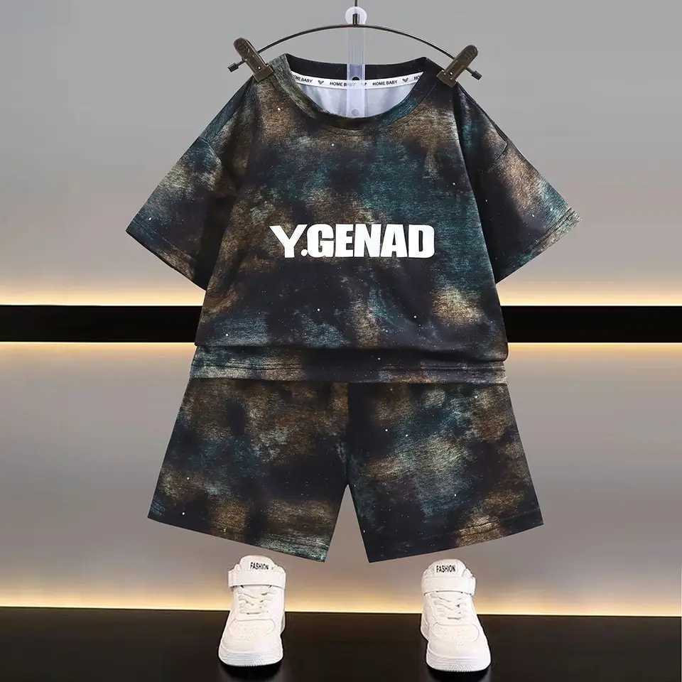 Clothing Sets Summer Children Boy Clothes Set Fashion Gradient Short Sleeve T-shirts and Short 2pc Suit Teenage Letter Print Top Bottom OutfitY2412259