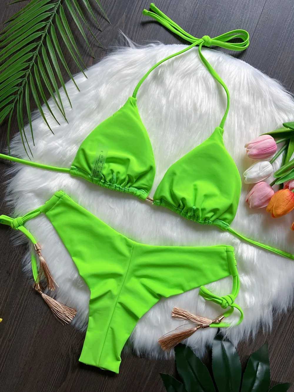 RUOTONSEPT sexy solid color bandage bikini set womens swimsuit two-piece triangular swimsuit Brazilian bikini swimsuitW241225