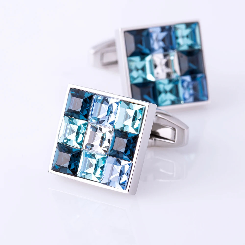 KFLK Jewelry shirt cufflink for mens Fashion Blue Crystal Cuff link Wedding Groom Button High Quality guests 241225
