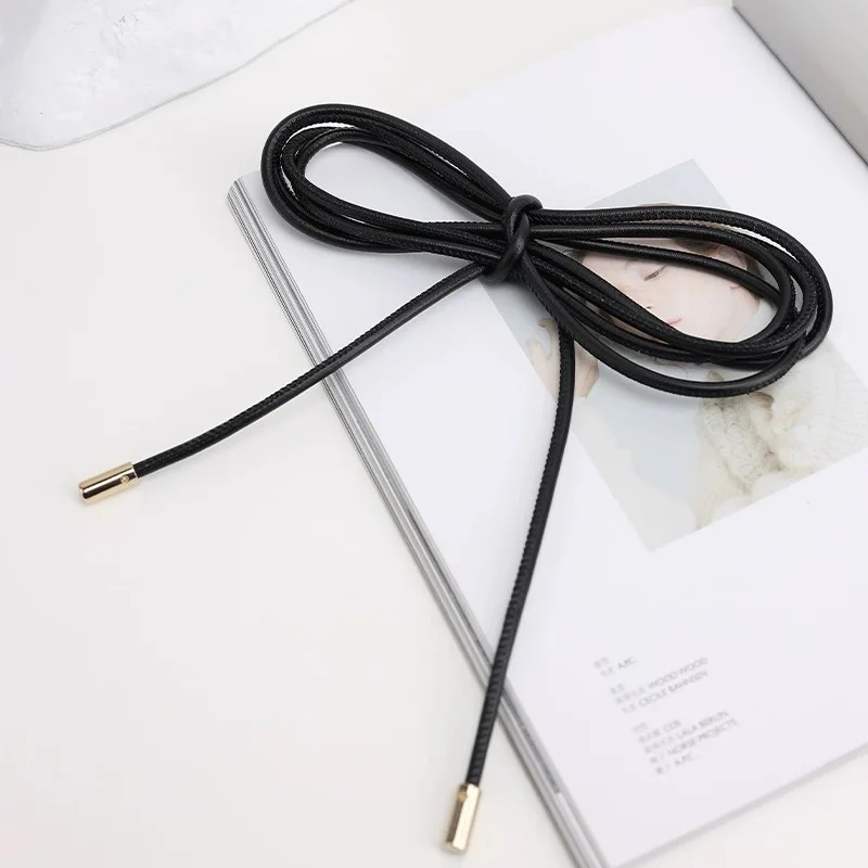 Sheepskin Knot Waist Rope Fashion Leather Round Rope Thin Belt Womens Small Belt Waist Closing Decorative Waist Chain for Dress 241225