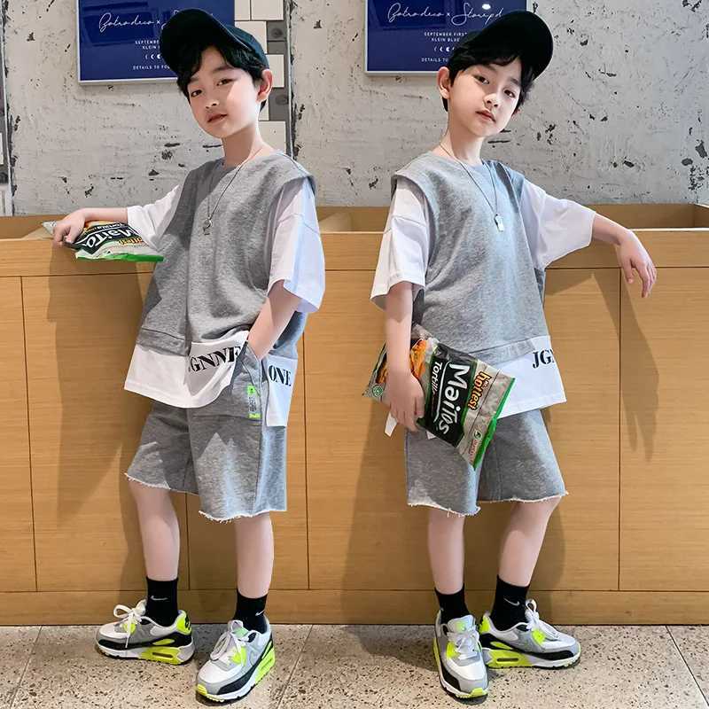 Clothing Sets Summer childrens mens clothing set childrens artificial two-piece letter printed T-shirt and shorts 2-piece set teenagers topY2412253HQX