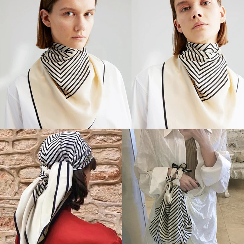 90x90cm Square Pure Silk Scarf Women Print Bandana Head Scarf Large faux Real Silk Wraps and Shawls Femme Neckerchief 241225