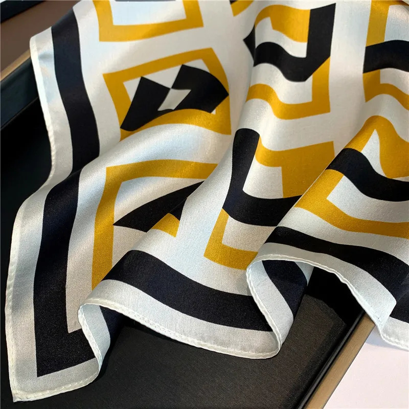 Spring Summer 53CM Silk Square Scarf For Women Joker Elegant faux Mulberry Silk Ladies Scares Letters Printing 241225