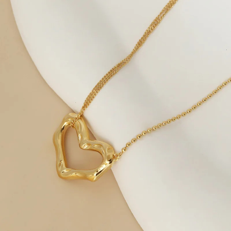 925 silver heart-shaped necklace Korean version gold-plated round bead chain womens niche jewelry 241225