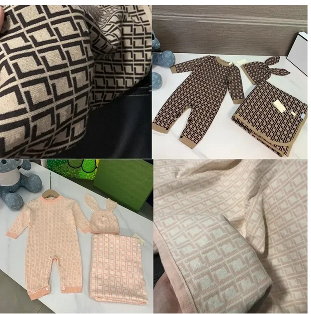 Baby Rompers Designer Blanket Kids Long Sleeve Cotton Jumpsuits Infant Girls Cotton cashmere knitting Romper hat 0-24 month AA