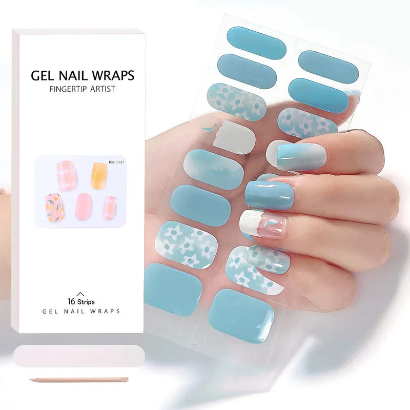 Semi Cured Gel Nail Wraps Patch Manicure Nail Art Decor UV LED Lamp Cured Long Lasting Gel Nail Stickers Full Cover Nail Decals 241225