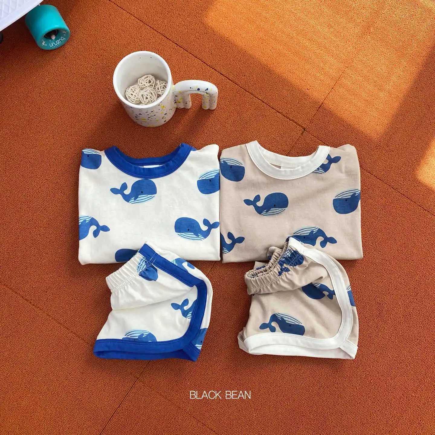 Clothing Sets Summer New Korean Version of the Childrens Dolphin Printing Short-Sleeved Shorts Suit Baby Cute Cartoon Home Wear Leisure SuitY241225XI0