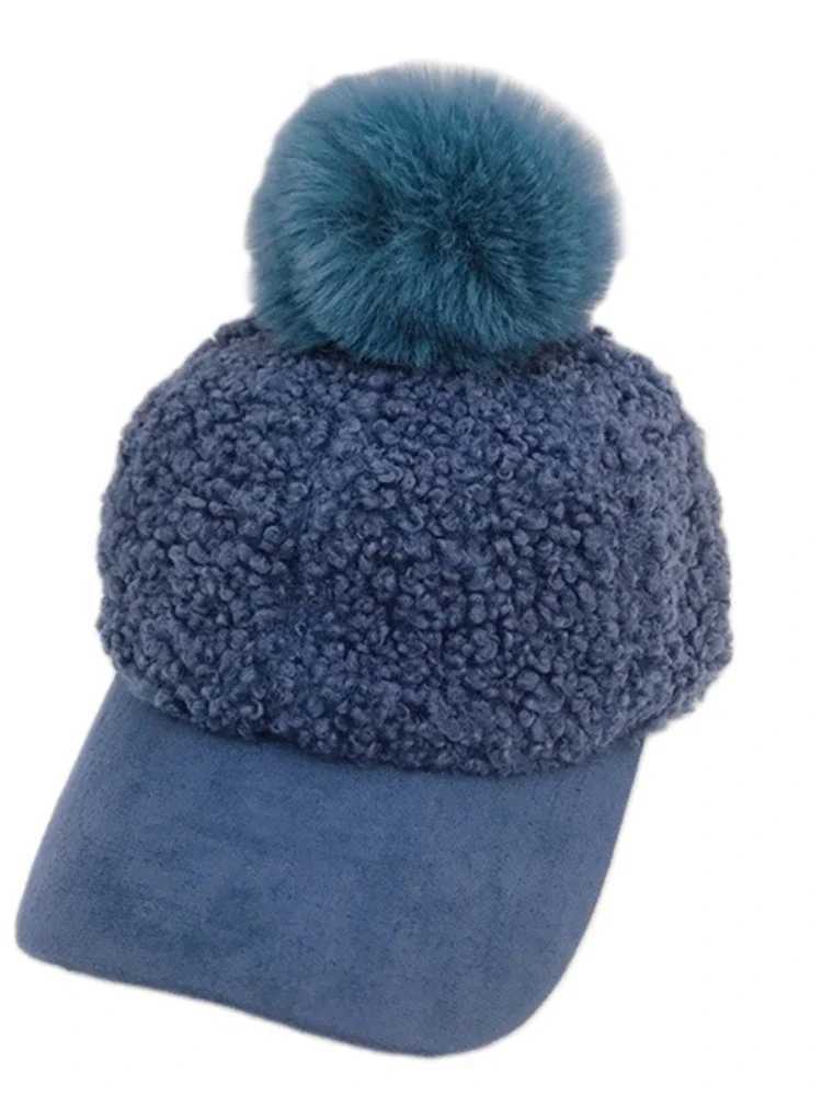 Womens winter artificial wool baseball cap soft warm solid color cute fluffy hip-hop sunscreen slime Brim beanie cap W241225