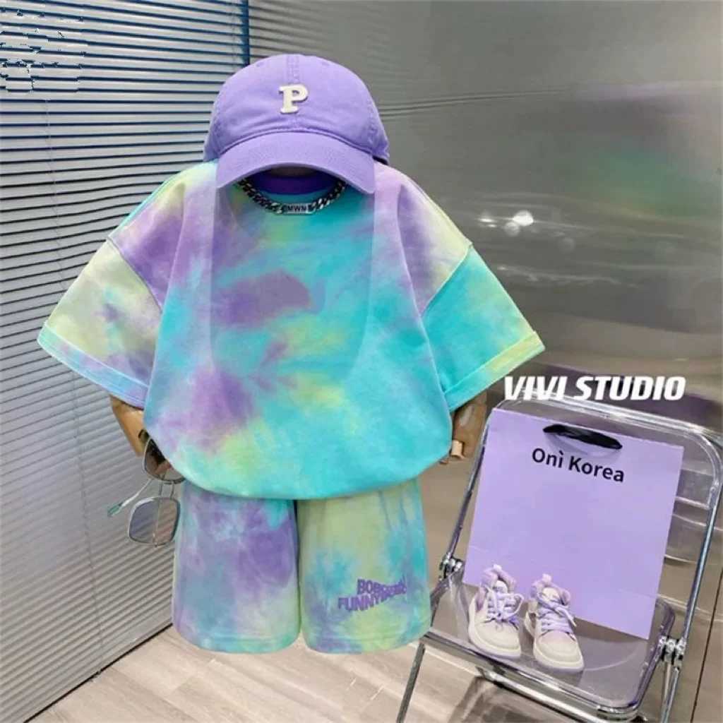 Clothing Sets Summer Baby Boy Clothes Set Children Girls Short Sleeve T-shirts and Shorts 2 Pieces Suit Kid Tie Dyeing Top Bottom TracksuitY241225PK9N