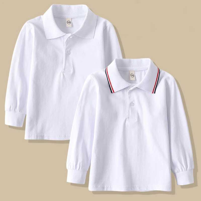 New Spring Children Long Sleeve Tshirts Cotton Primary School Uniform White Turn-down Collar Graduation Costume for Kids GirlsXJ241225
