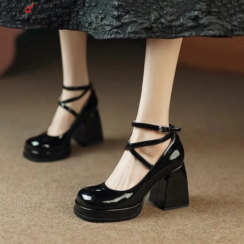 Womens summer Footwear on Heeled Shoes Woman Elegant Vintage Lolita Mary Jane shoes Black Round Toe High Heels party shoes 241225