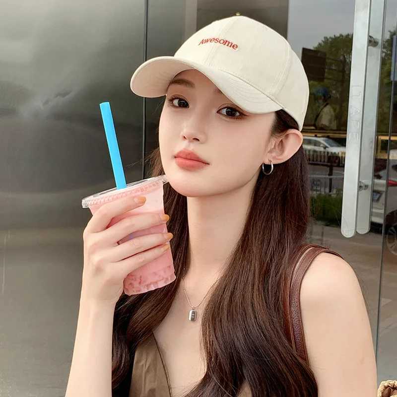 JK Korean Pink Baseball Hat Womens Letter Embroidered Button Foot Cap Outdoor Sports Hip Hop Cool Girl Truck Hat W241225