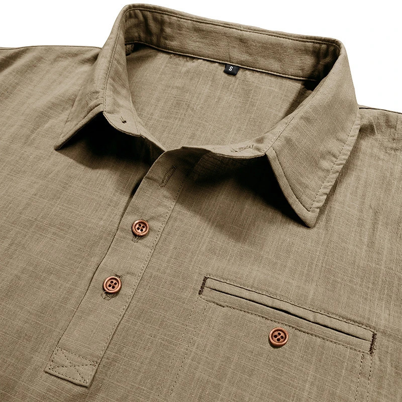 Vintage Cotton Linen Polo Shirts Men Summer Casual Short Sleeve Button Polo Collar Shirt Fashion Mens Clothes Solid Color Tops 241224