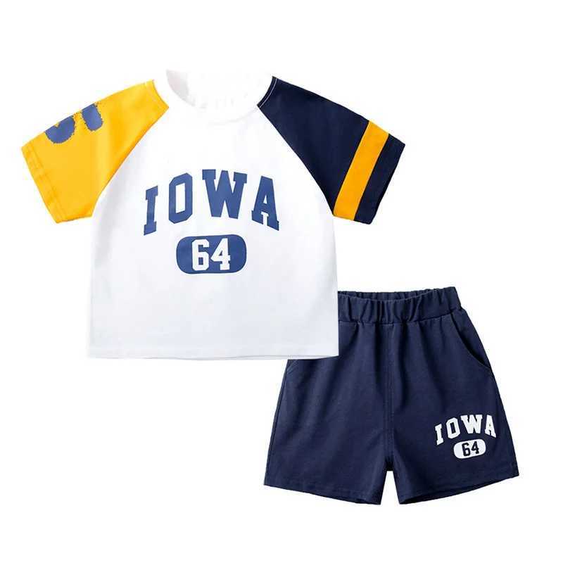 Clothing Sets Summer Children Boy Clothes Set Teenage Girls Patchwork T-shirts and Shorts 2pcs Suit Kid Letter Top Bottom Outfits TracksuitsY241225HVI