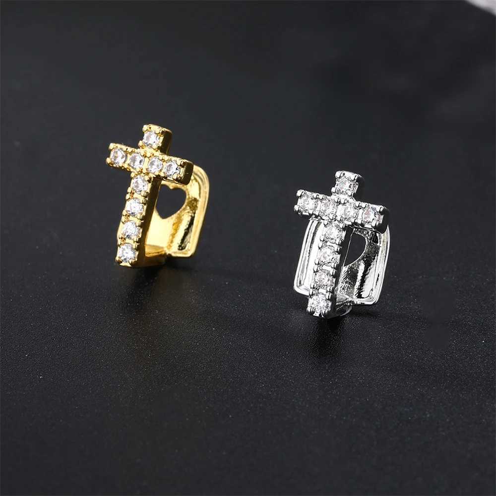 D Z Hip Hop Single Cross Teeth Grillz For Men Women Fashion d Out CZ Stones Charm Grills Dental Mouth Punk Teeth JewelryXJ241225