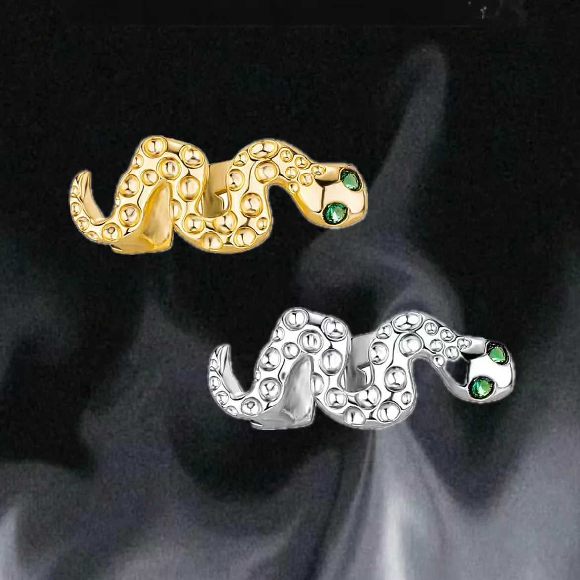YOUNGX Fashion Single Green Eye Snake Teeth Grillz 14K Gold Plated Tooth Cs For Women Men Hip Hop Jewelry CosplayXJ241225